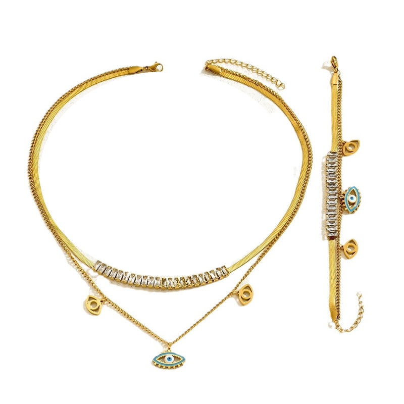Kiara - Turquoise Blue Eyes Necklace + Free Zircon Bracelets & Earrings