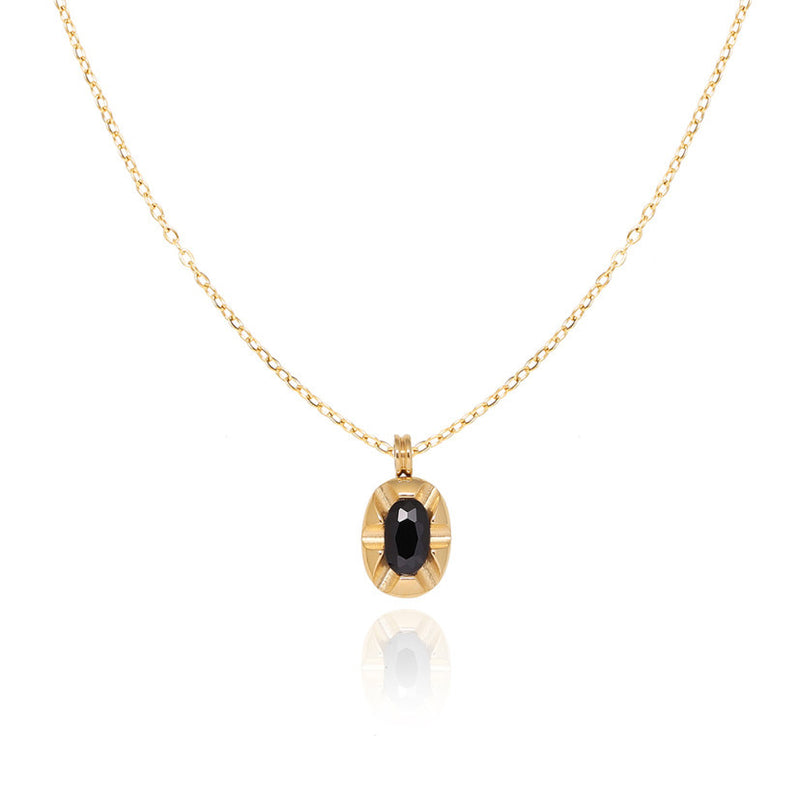Rebecca - Elegant Black Diamond Retro Oval Engraving Style Necklace