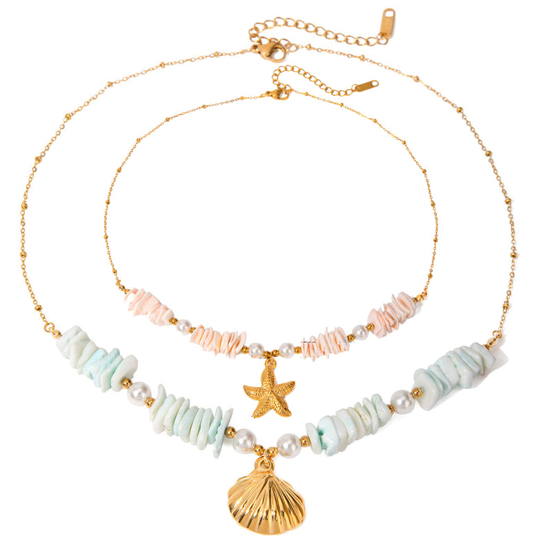 Selliana - Two mint green shell pearl necklaces